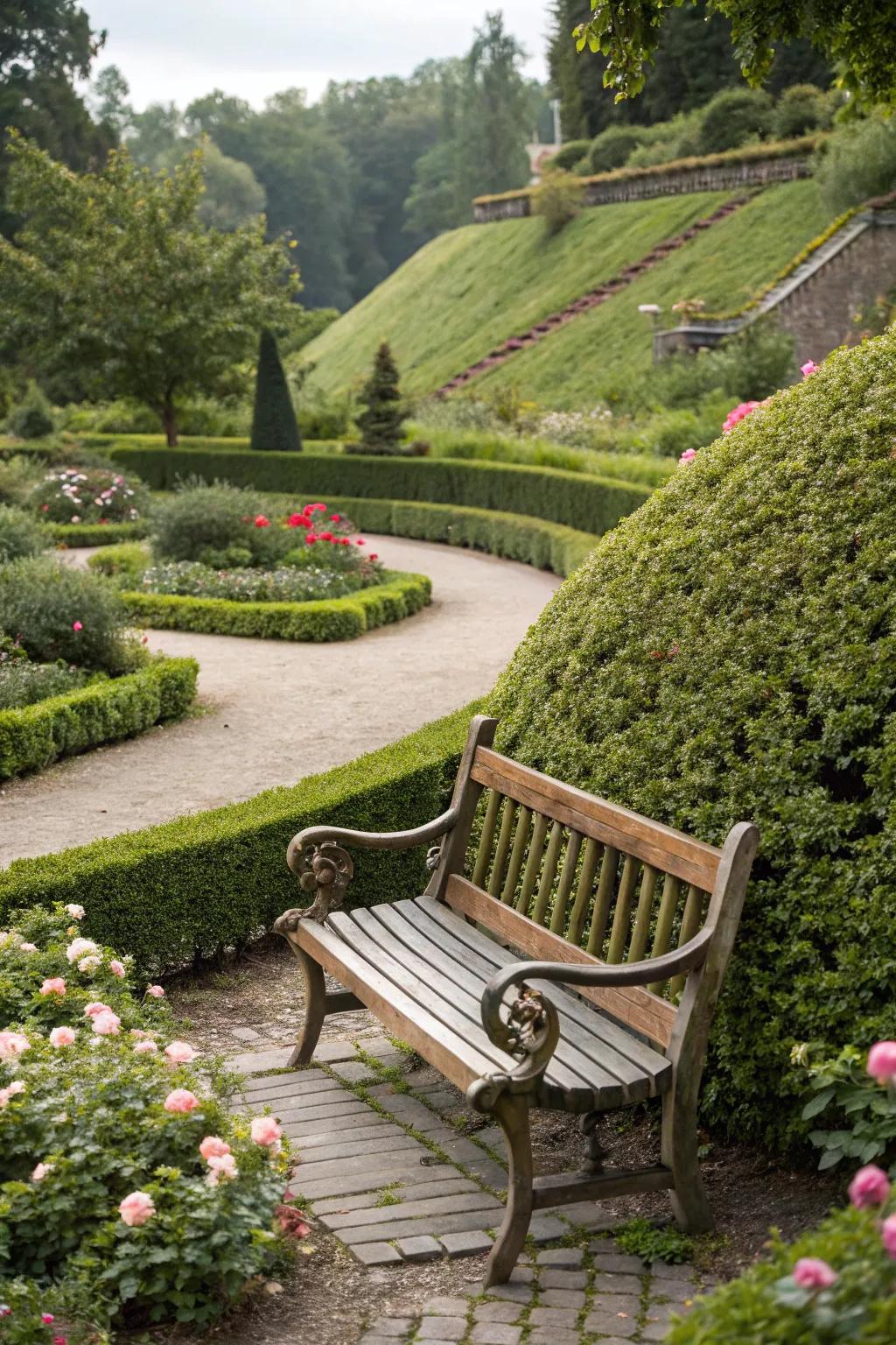 A bench invites relaxation and appreciation of the view.