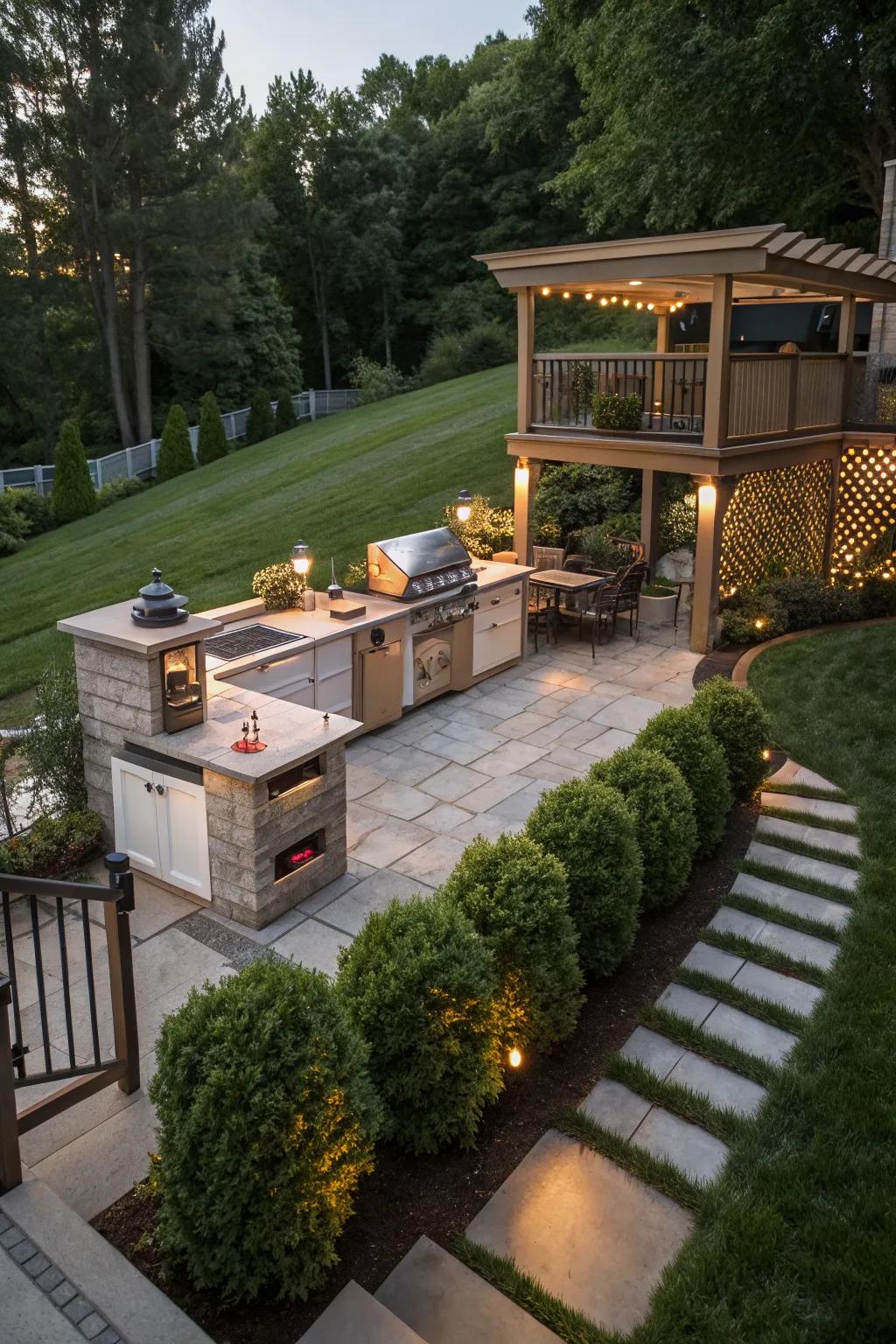 An outdoor kitchen enhances your entertaining capabilities.