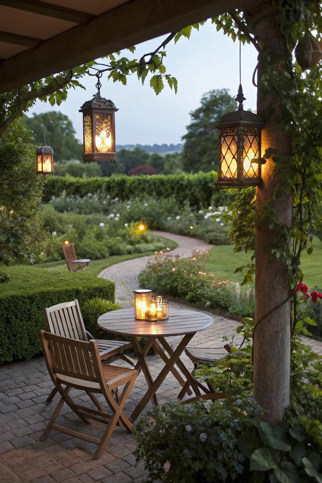 Lanterns offer a warm and inviting glow.