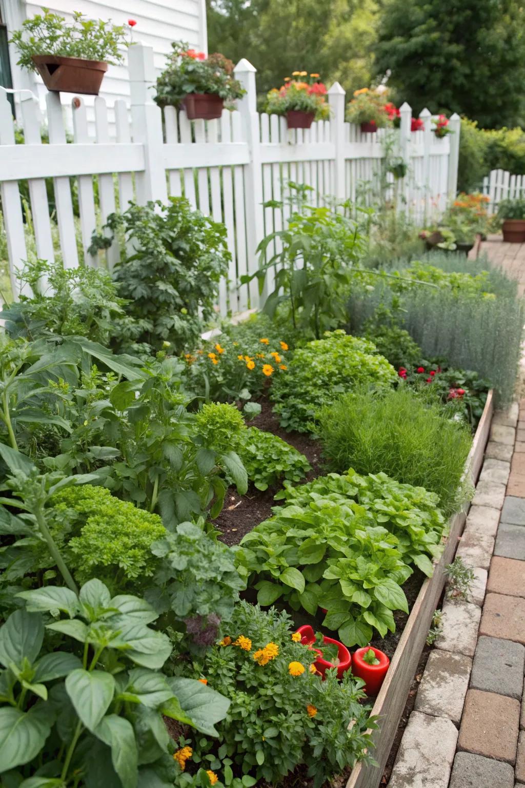 A backyard garden featuring a variety of edible plants.