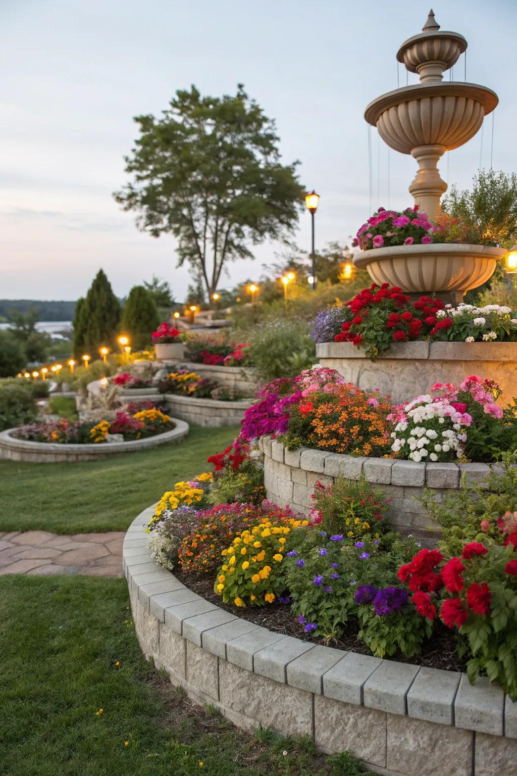 Planter edging adding height and visual interest to the garden.