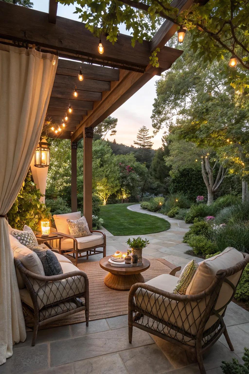 An outdoor living space that invites relaxation and comfort.