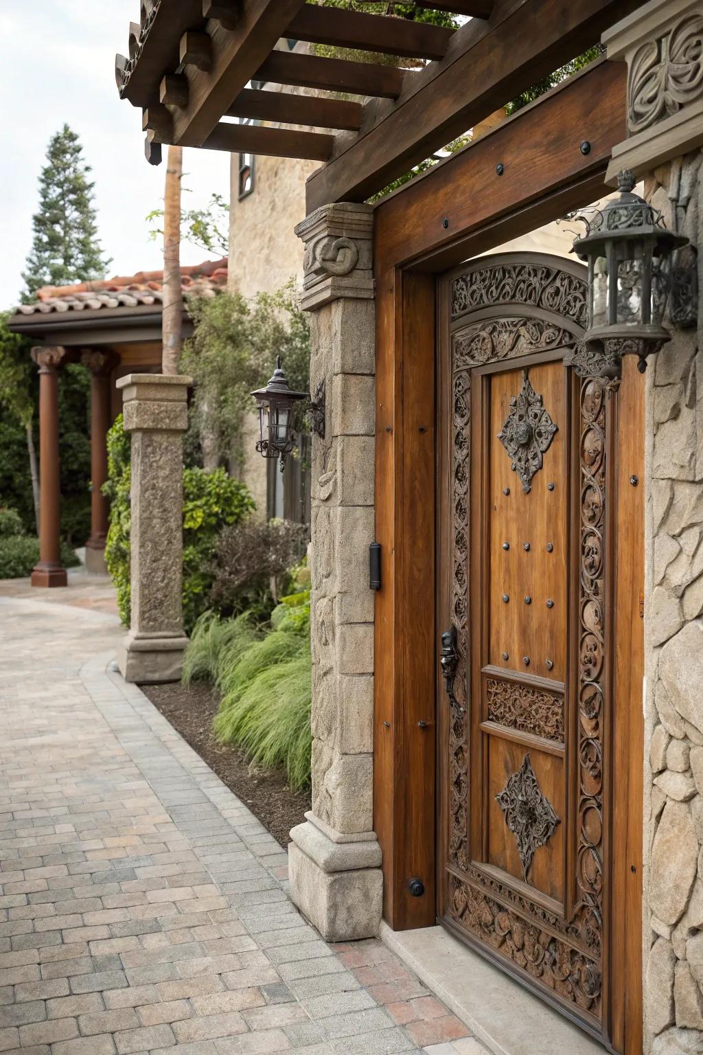 A rich mix of textures creates a tactile entrance.