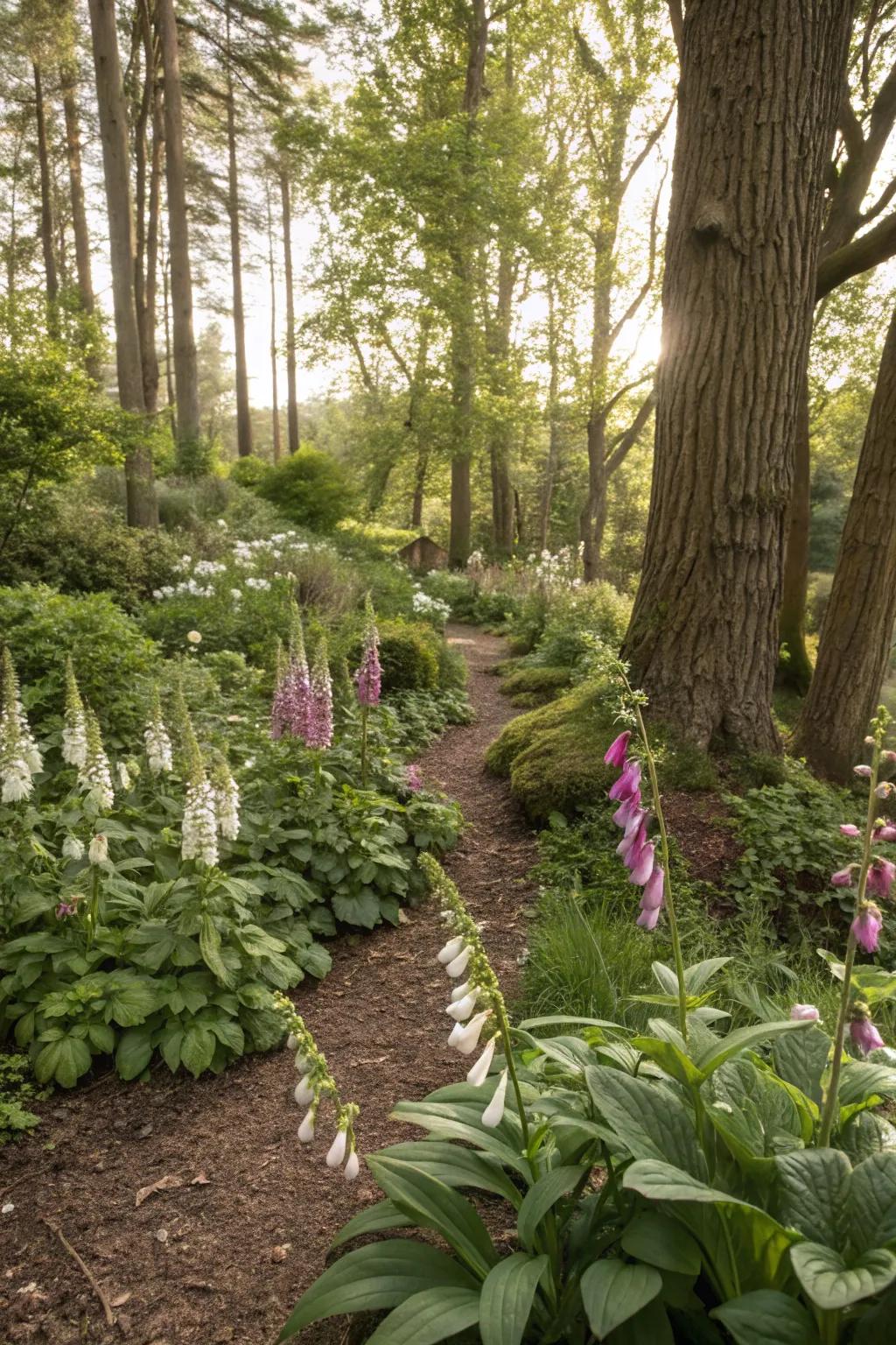 A serene woodland retreat in a north-facing garden.