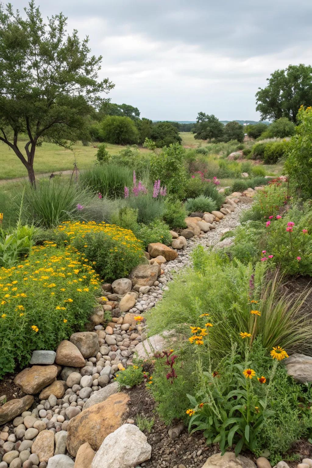Swales help manage water flow naturally and effectively.