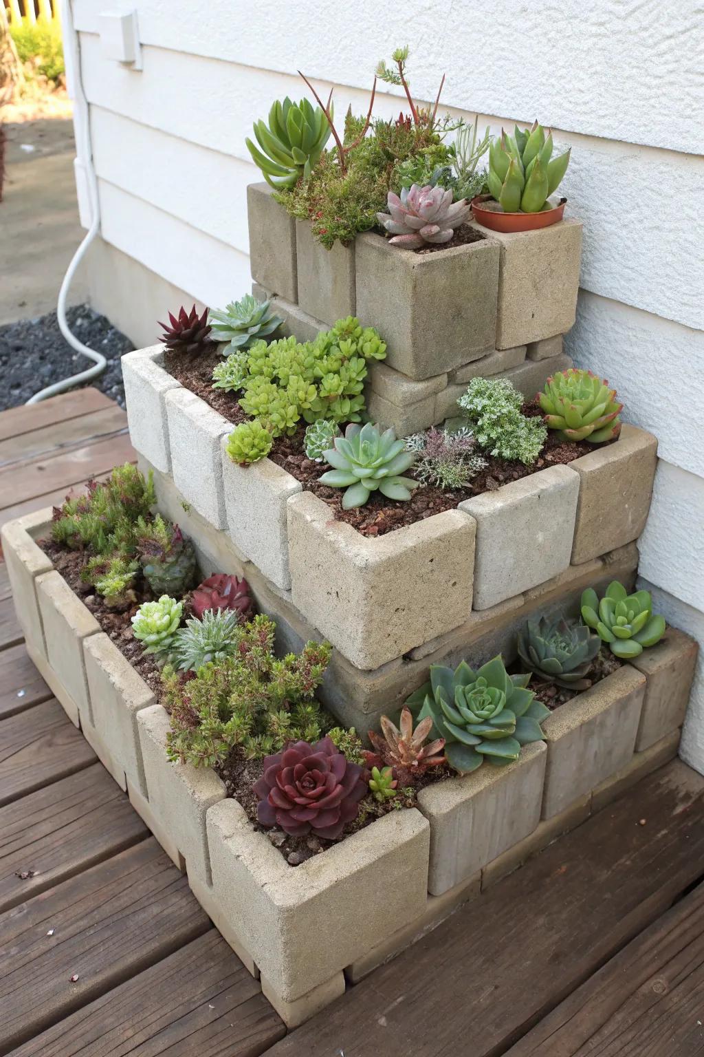 Create a stunning succulent display with tiered planters.
