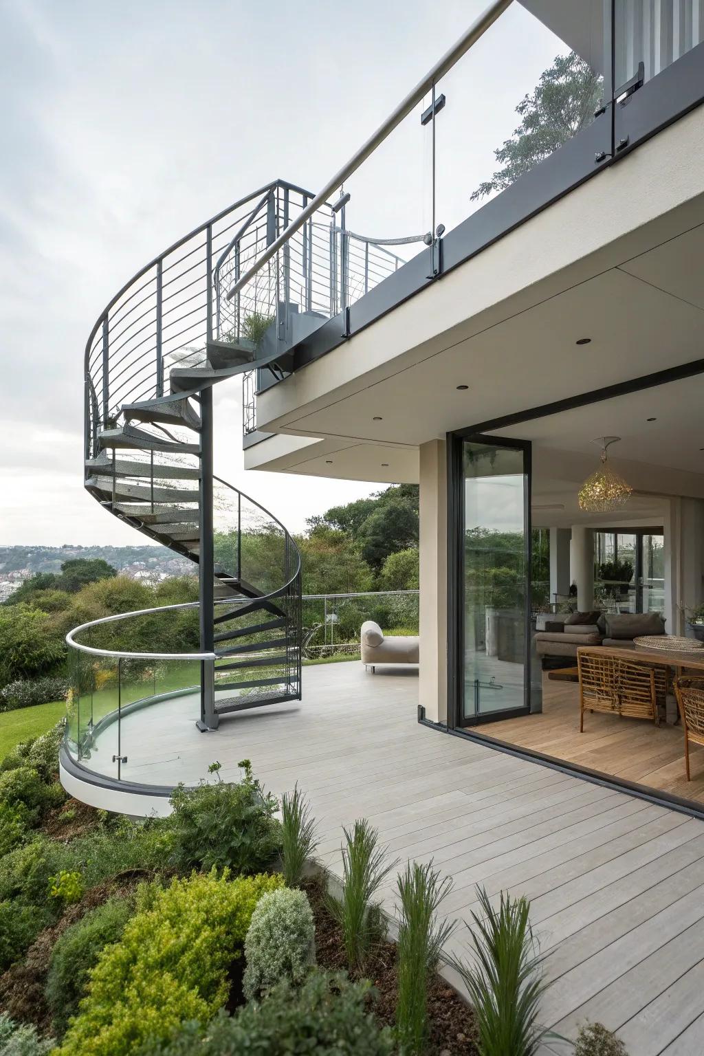 Add intrigue and function with a spiral staircase.