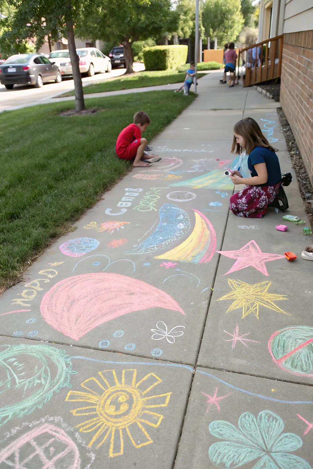 A chalk art area inspires creativity and colorful expression.