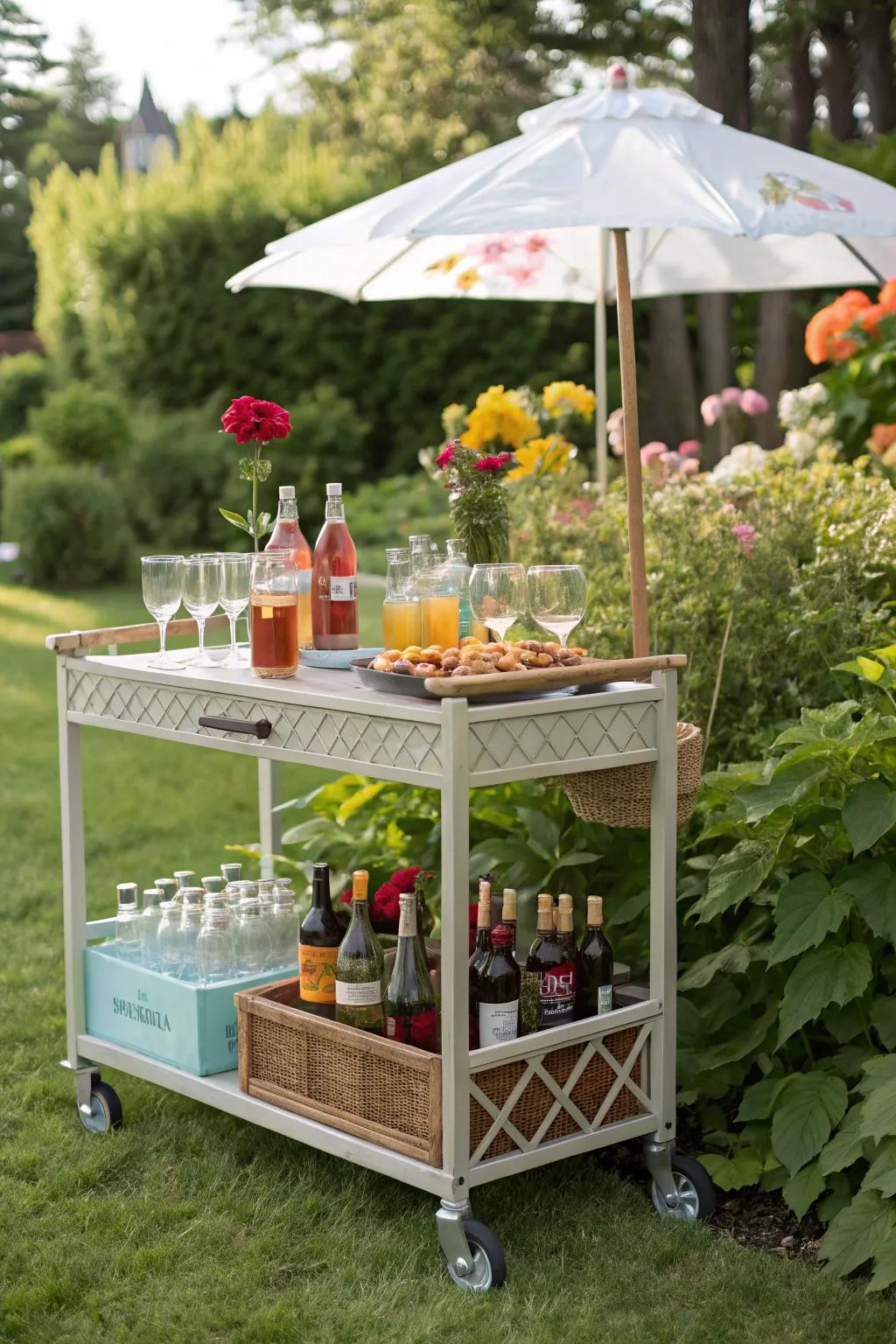 A rolling bar cart brings flexibility and convenience.
