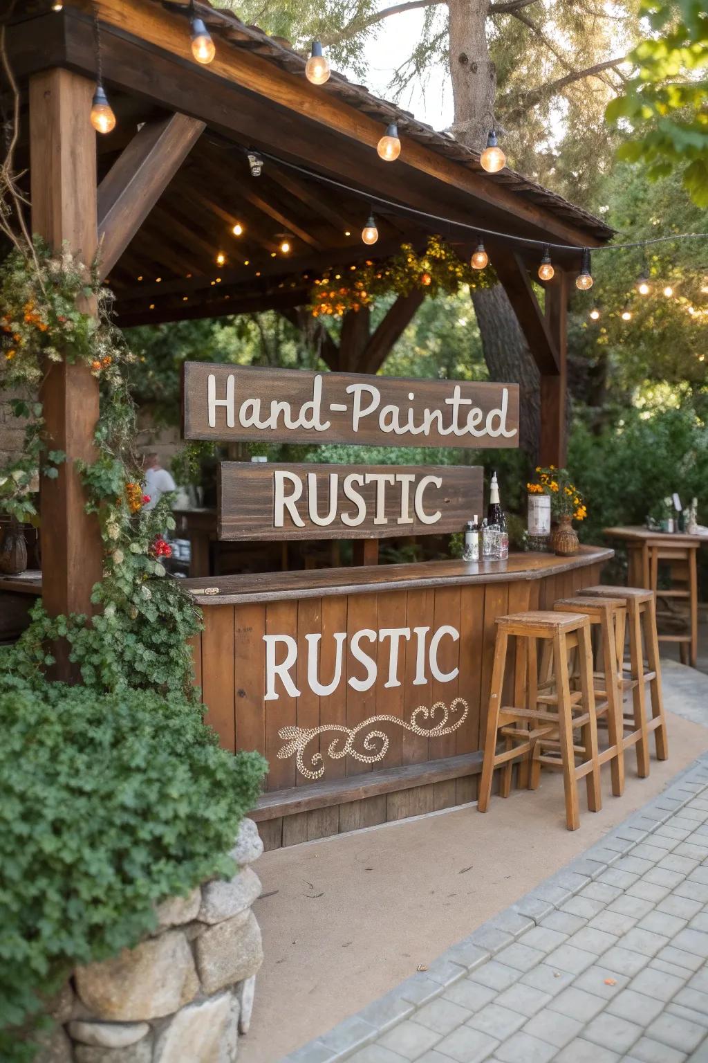 Custom bar signage adds a welcoming and personalized touch.
