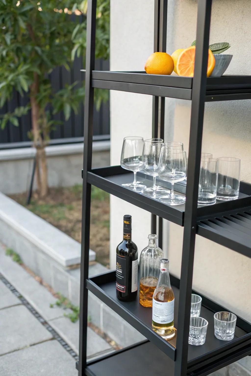 Metal shelves offer a sleek and modern aesthetic.