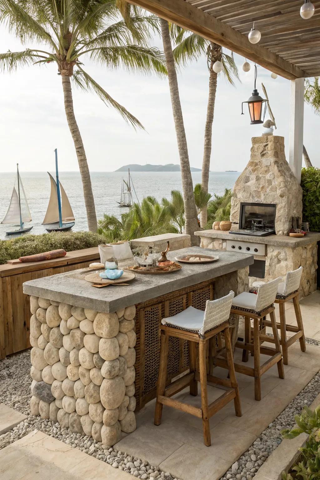 Beach pebble countertops bring the coast to your backyard.