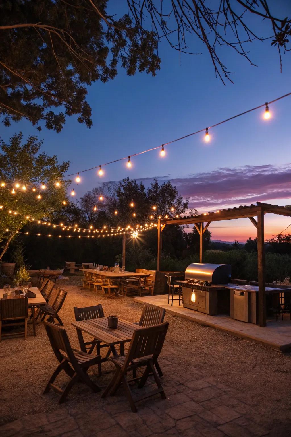 Set the mood with decorative lighting around your BBQ pit.