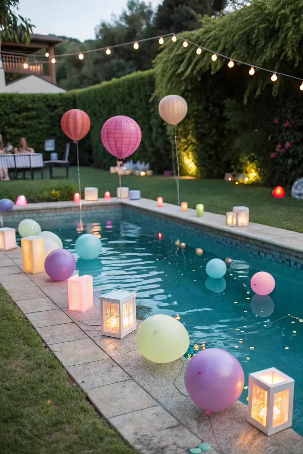 Whimsical floating decor adding a magical touch to the celebration.