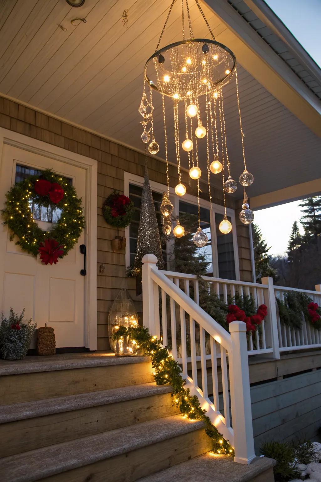 An ornament chandelier adds an unexpected twist to decor.