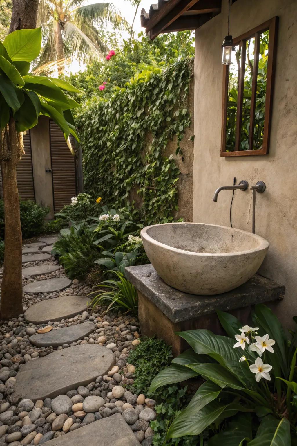 Combine concrete with stone for a timeless look