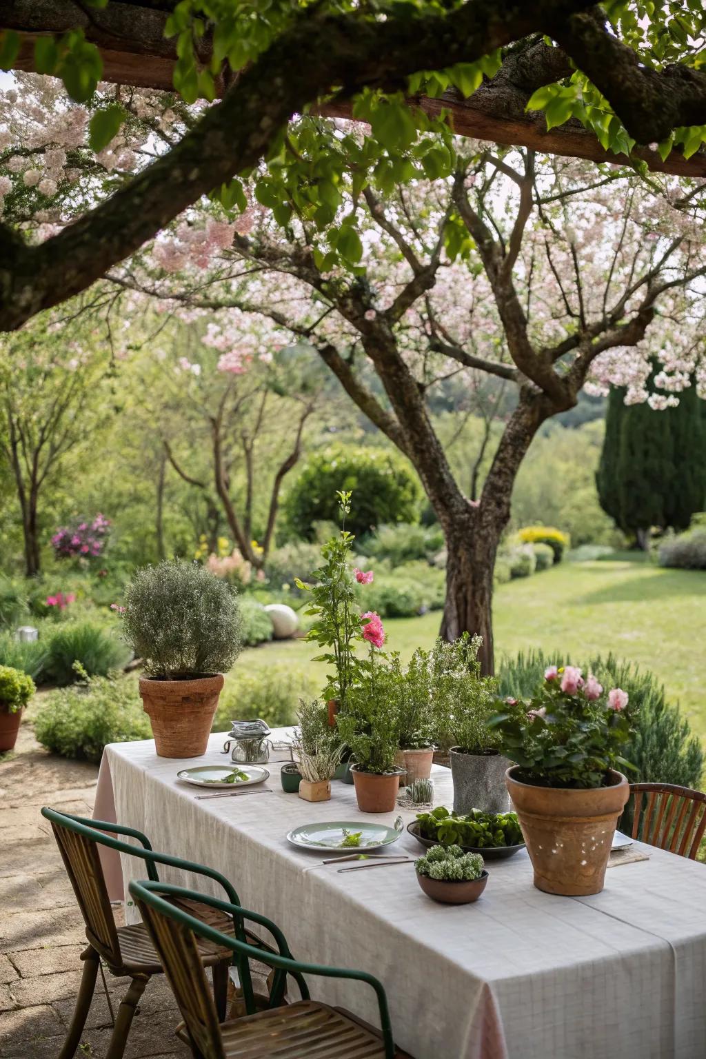 Potted plants bring life and color to any table.