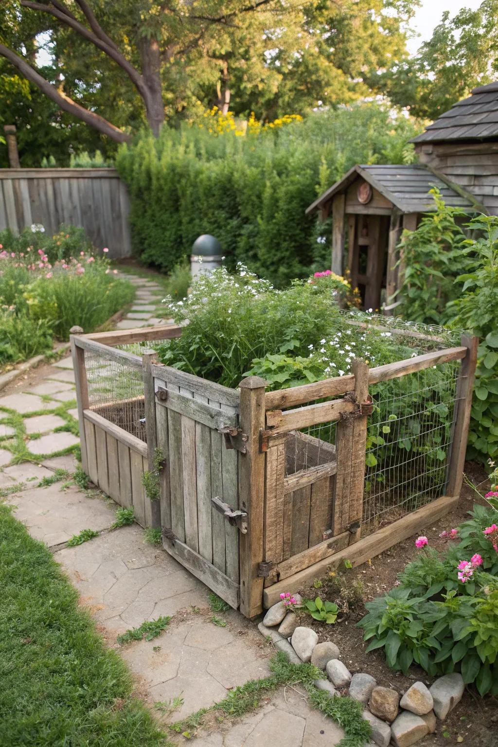 A charming vintage-inspired dog pen with antique accents.