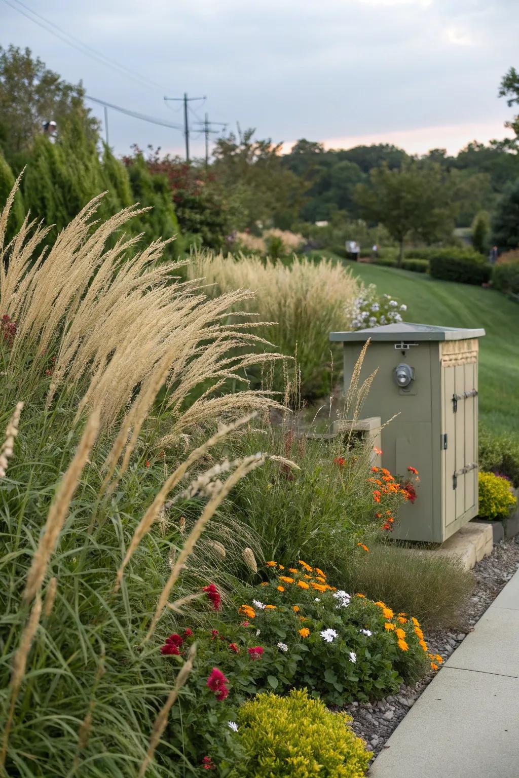 Ornamental grasses offer a natural and graceful concealment.