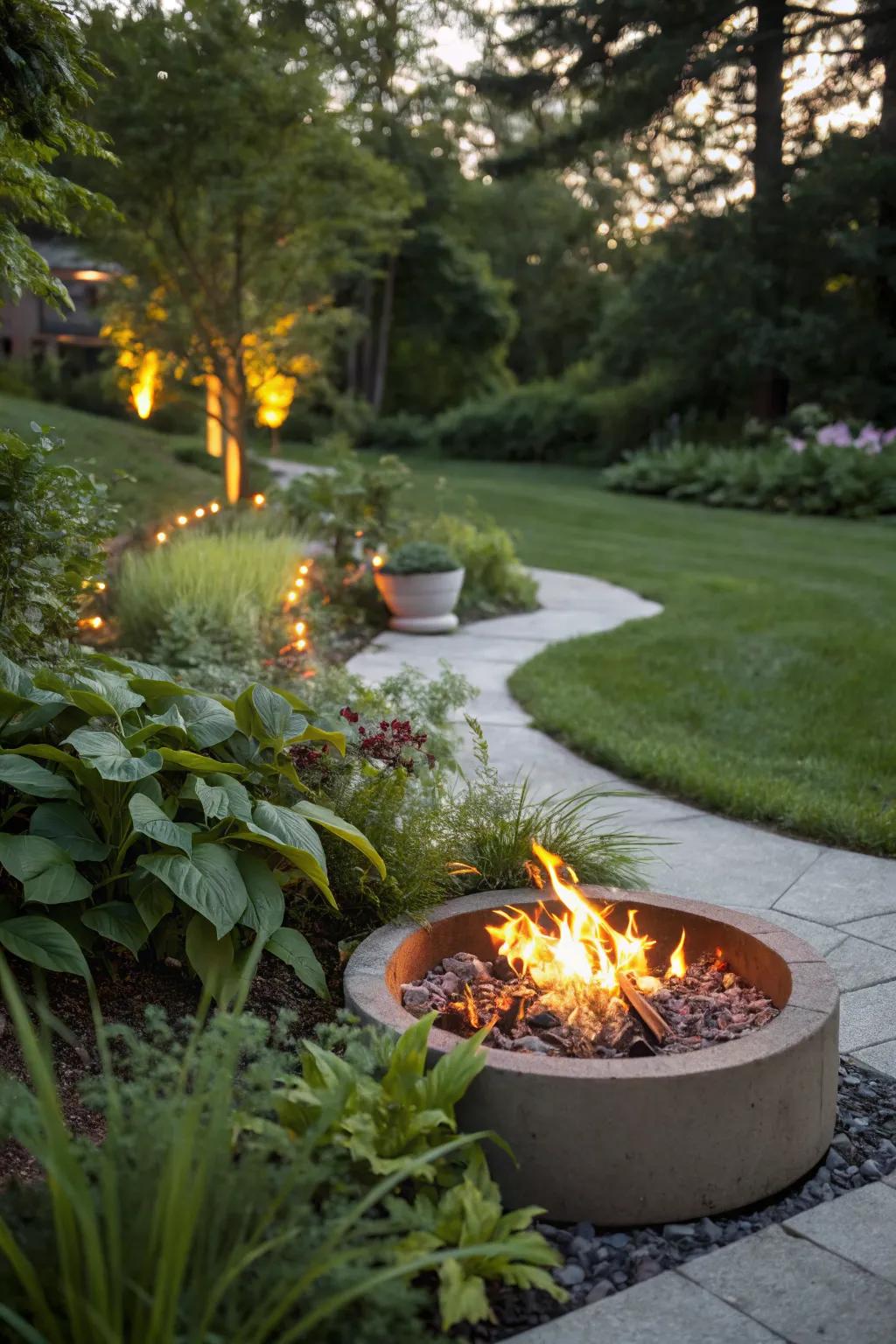 Fire-resistant plants add beauty and safety to your fire pit area.