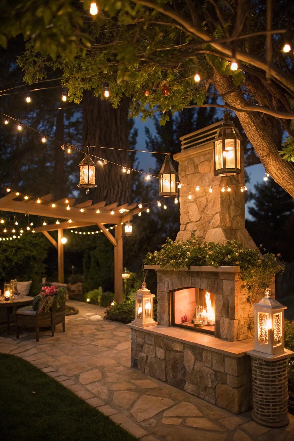 Enchanting ambiance with strategically placed outdoor lighting.