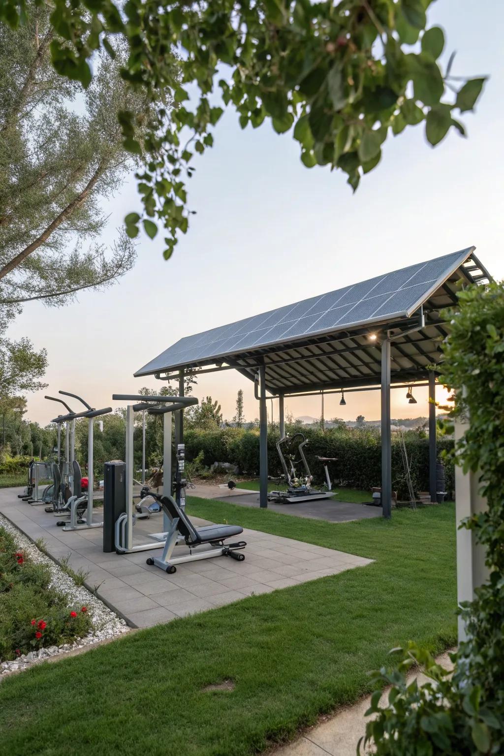 A solar-powered gym combines sustainability with functionality.