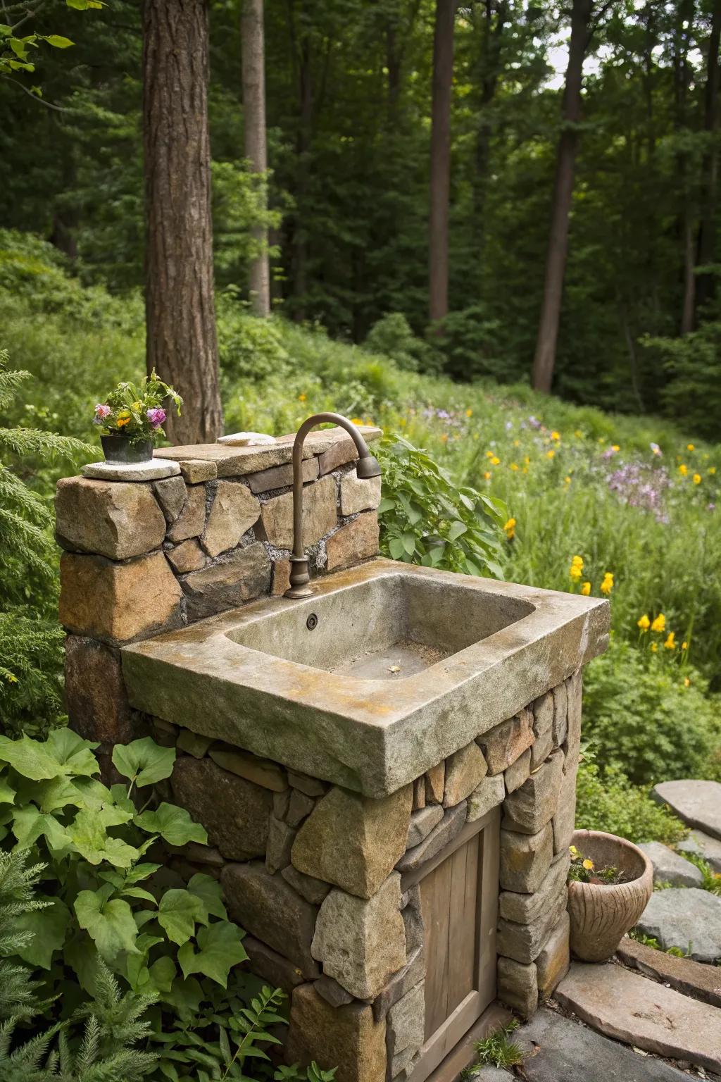 Blend your garden sink with nature using natural stone integration.