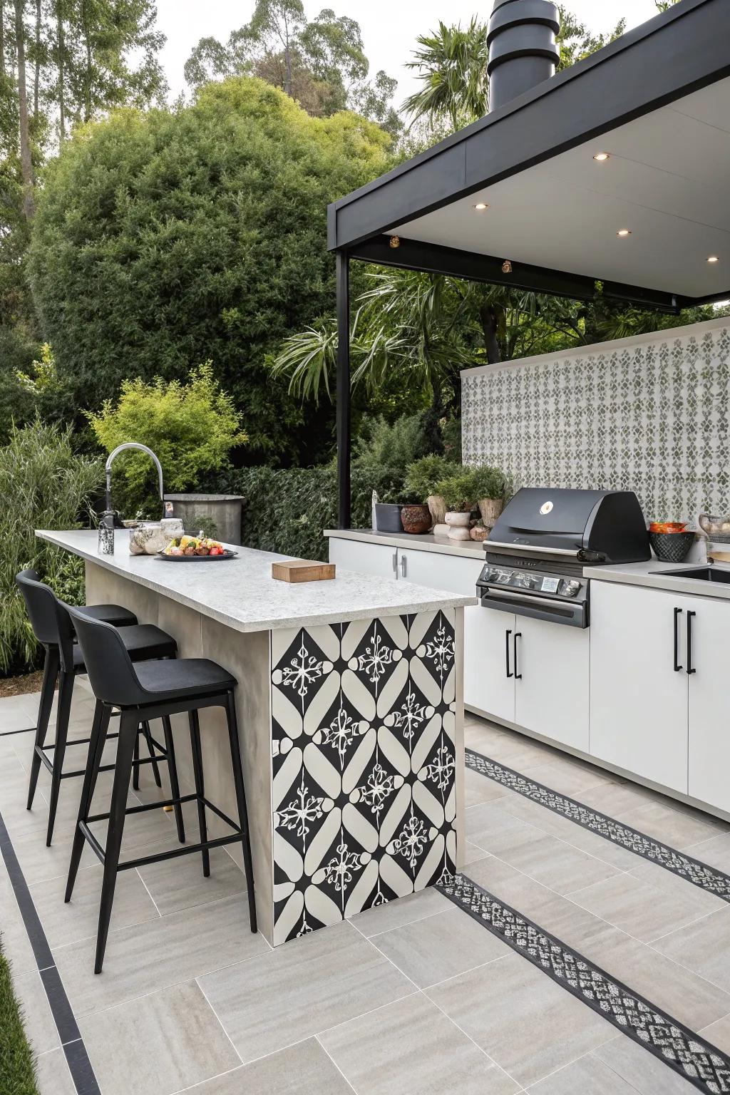 Make a bold statement with black and white tiles.