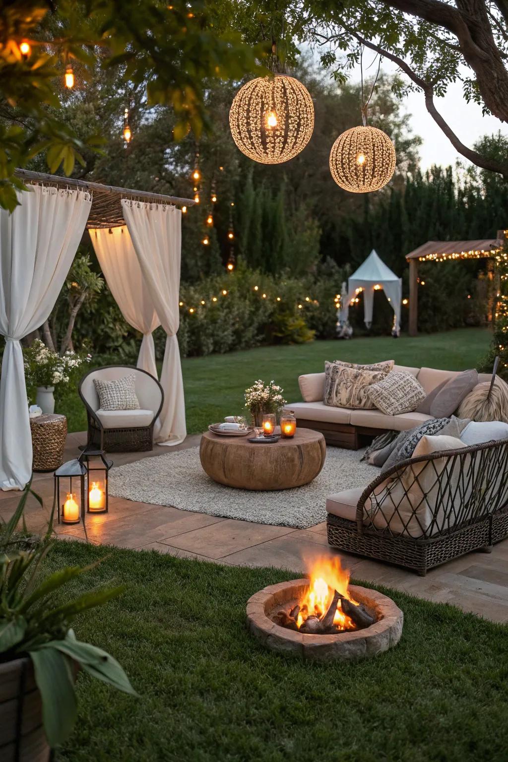 Plush cushions and chic decor make this outdoor lounge irresistible.