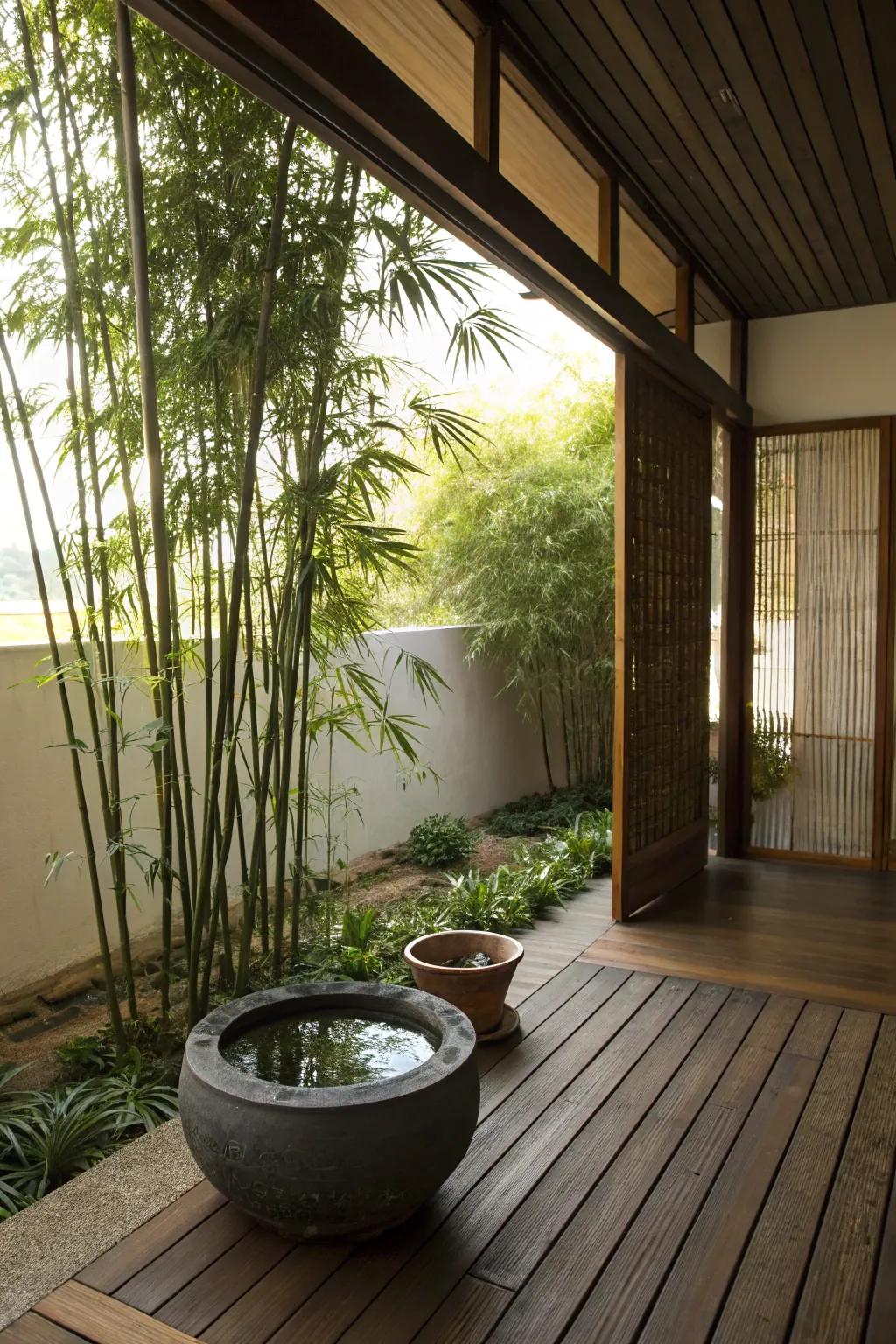 A Zen space provides a peaceful retreat.