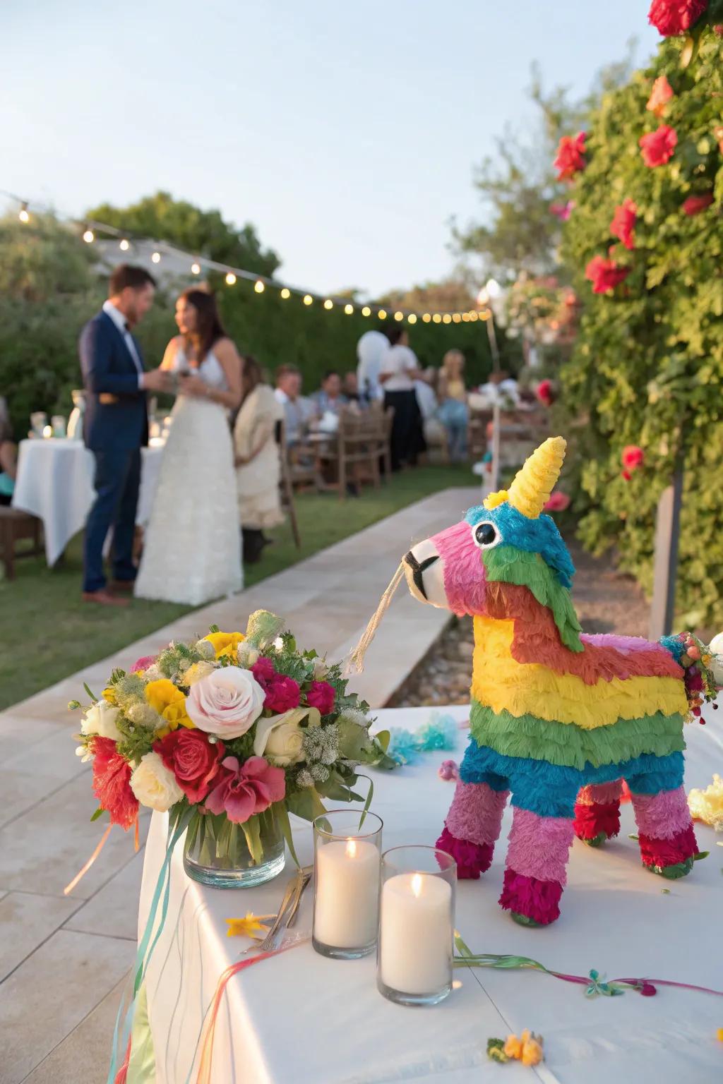 Mini piñatas offer fun and nostalgic wedding favors.