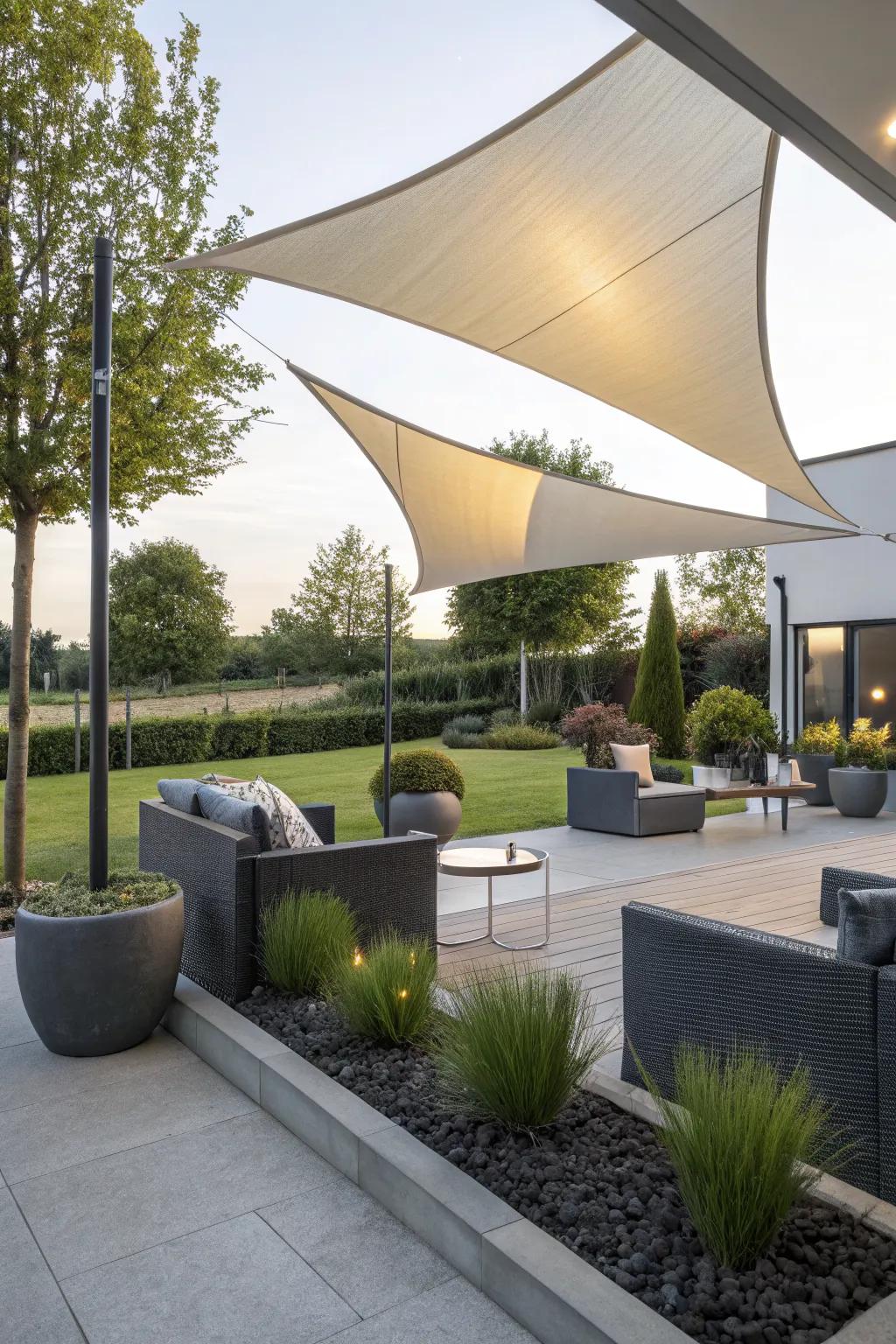 Shade sails offer dynamic and unique patio coverage.