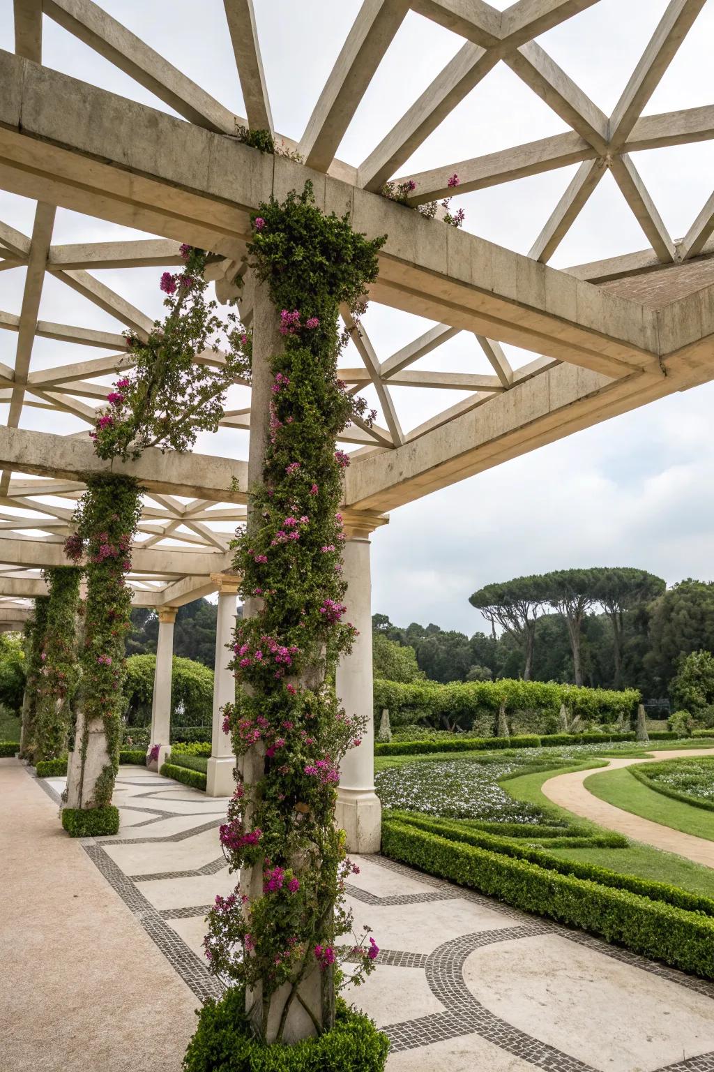 An artful pergola design adds a modern twist to your outdoor space.