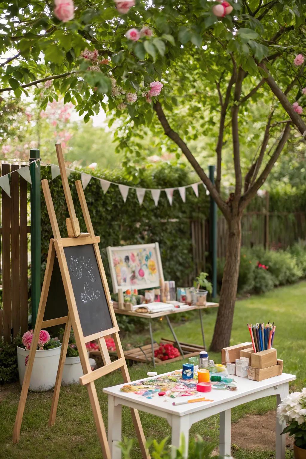 Outdoor art stations inspire creativity in the fresh air.