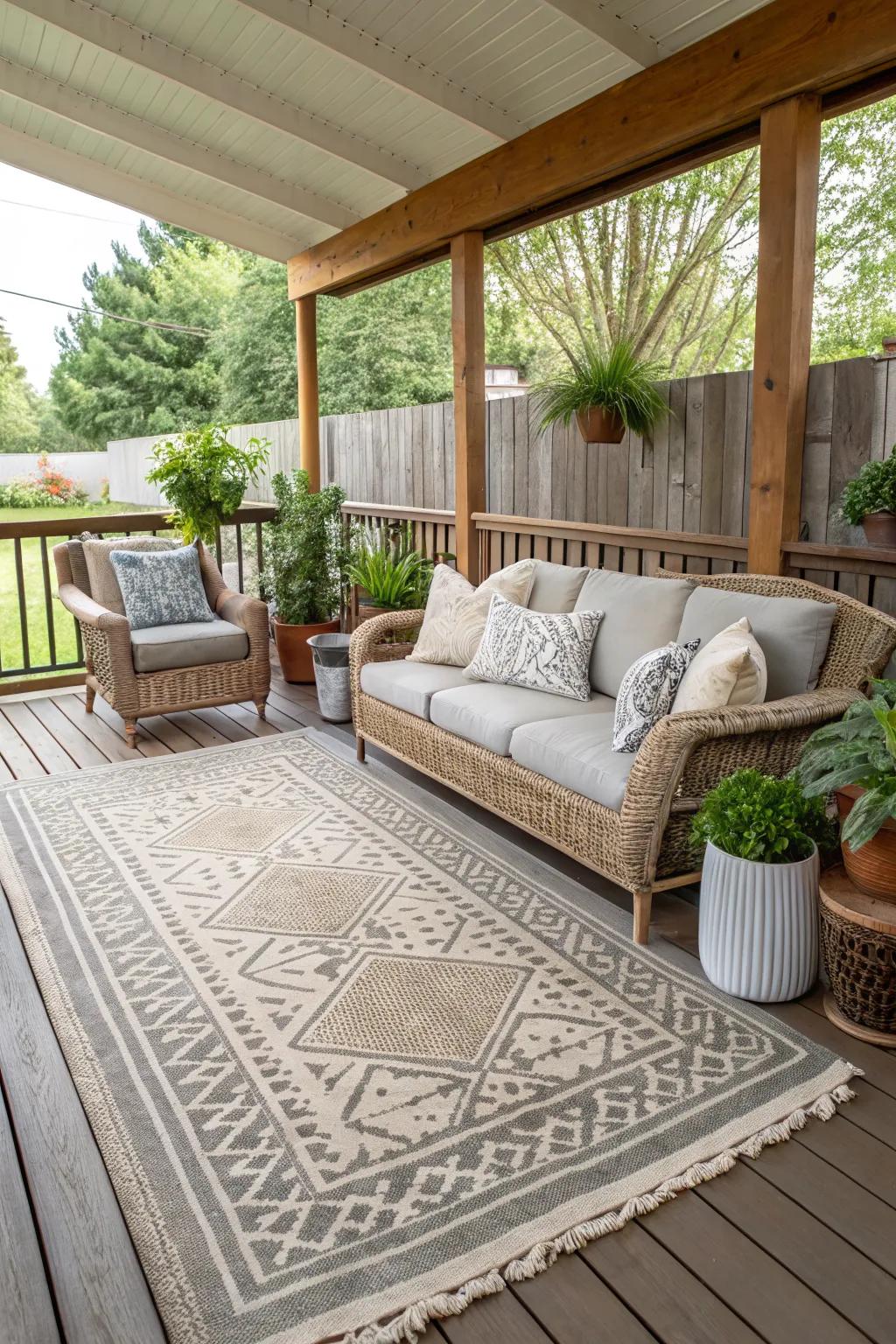 Outdoor rugs offer versatility and style without commitment.