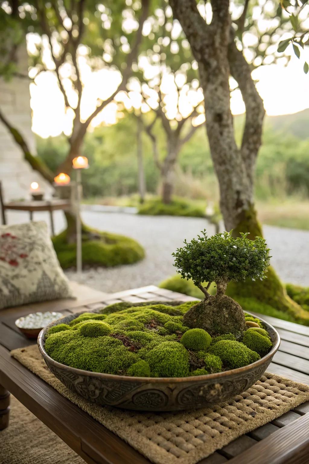 Embrace simplicity with an artistic moss garden.