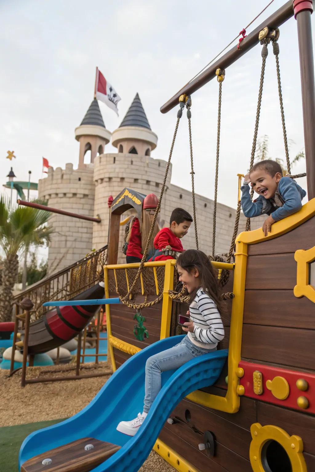 Imaginative play area with a pirate ship theme for adventurous fun.