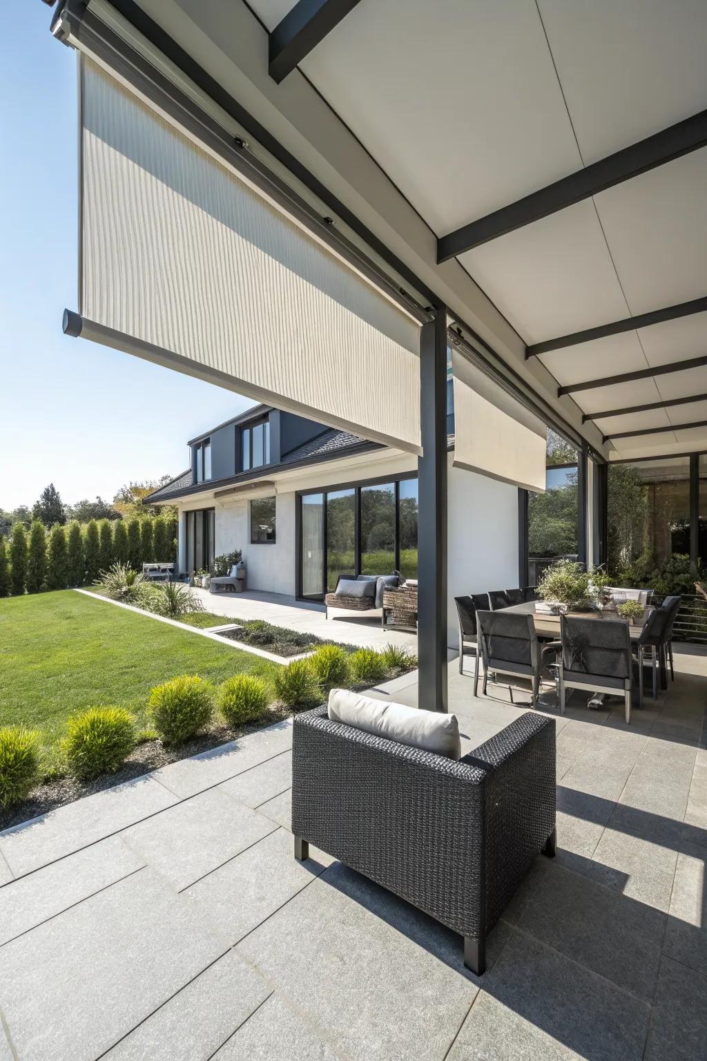 Roller shades offer sleek, effective sun protection.