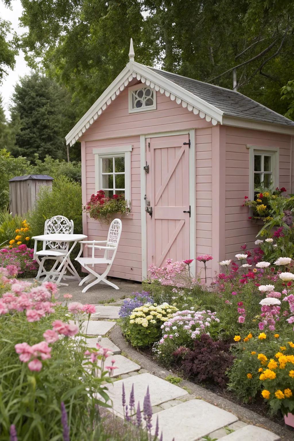 Pink blush sheds add a romantic, feminine charm.