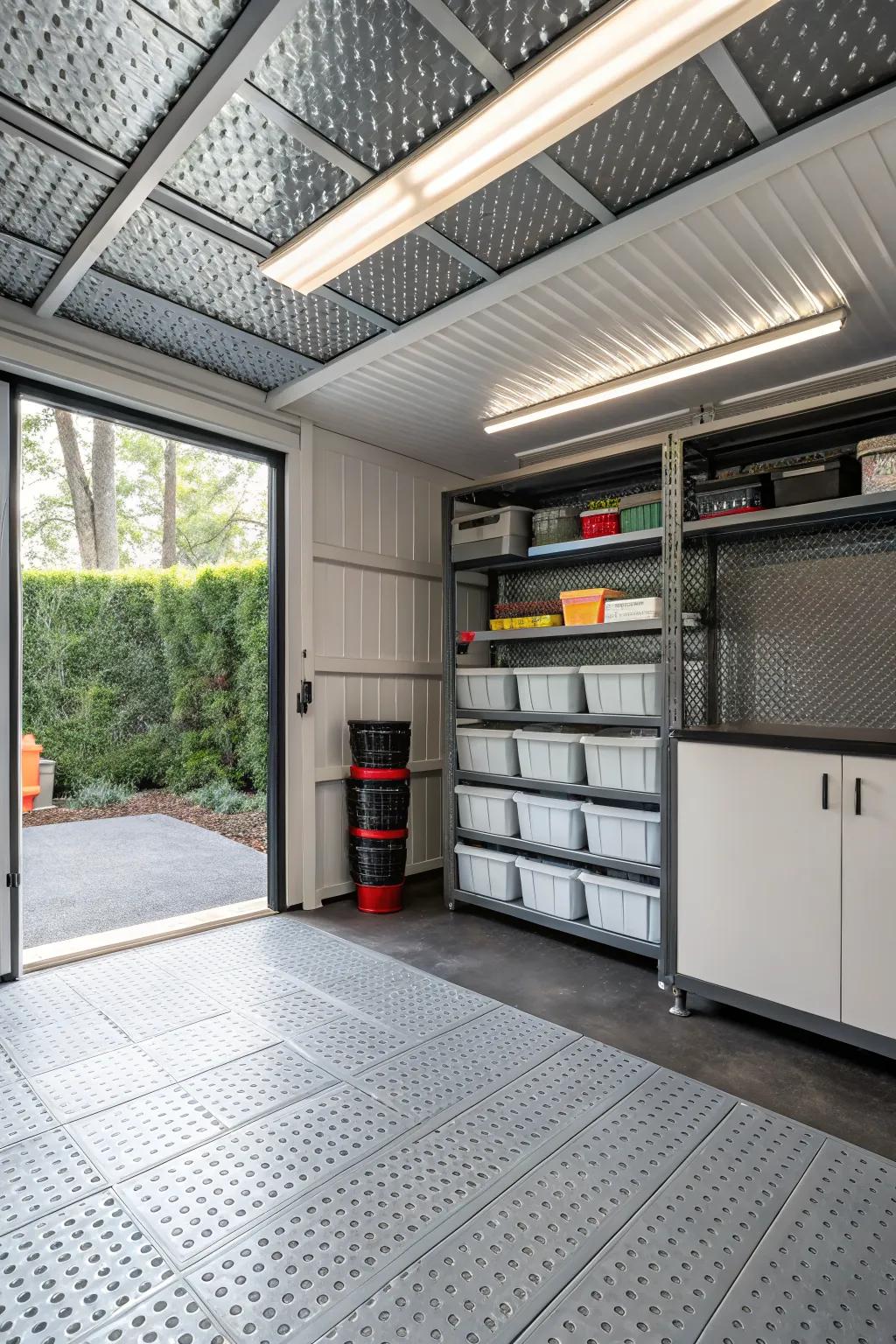 Perforated garage tiles ensure grip and drainage
