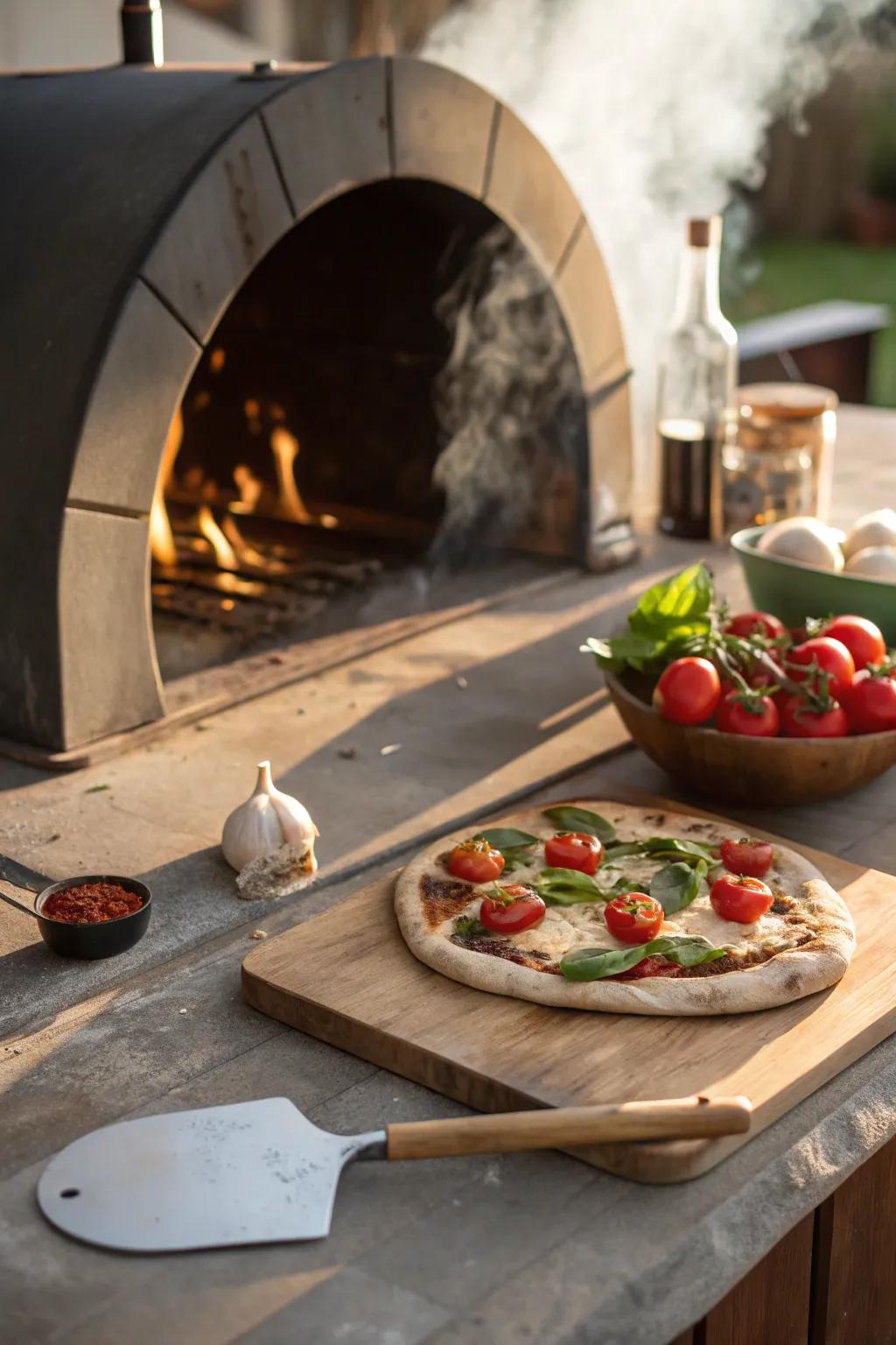 A wood burning pizza oven for delicious outdoor meals.