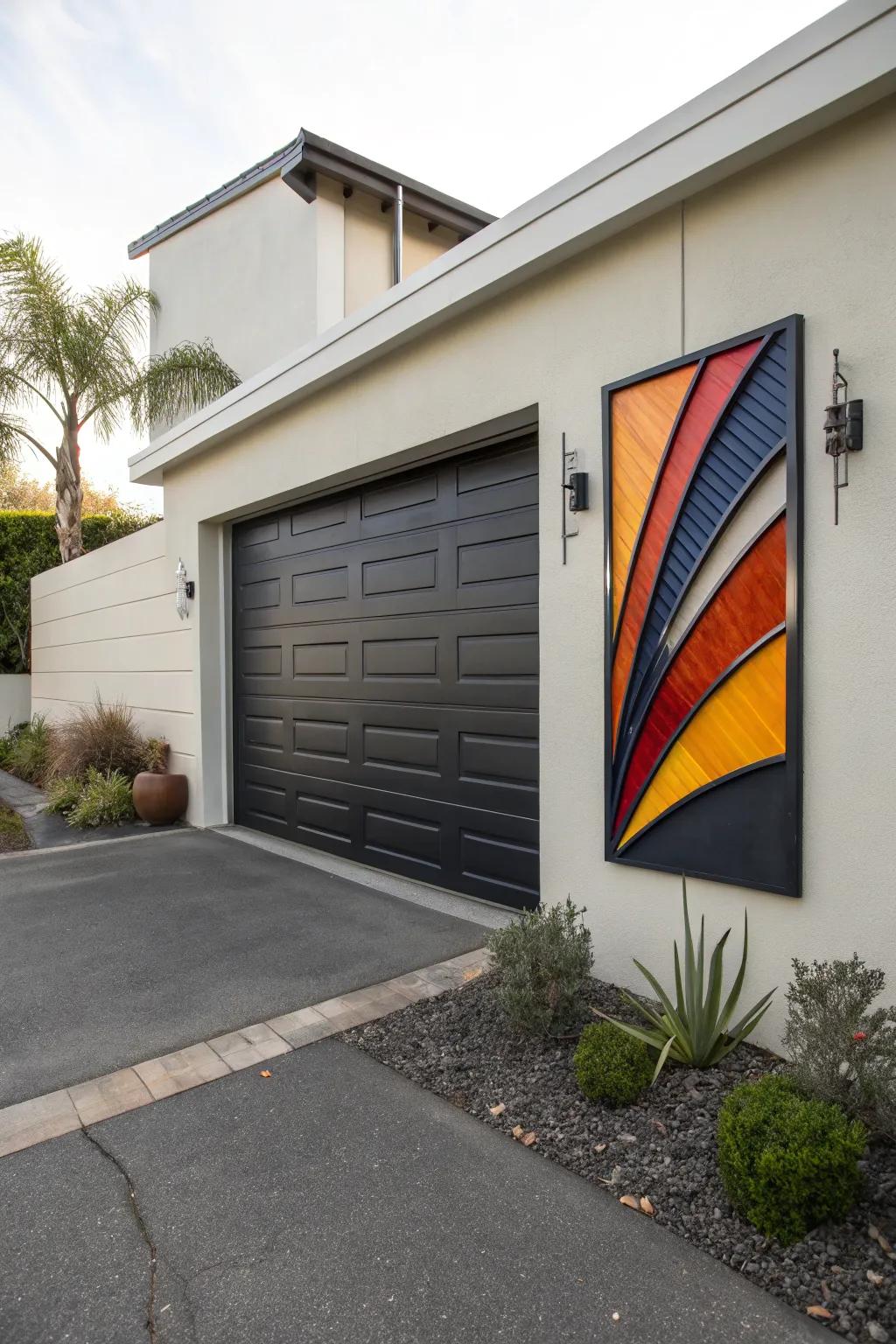 Metal wall art adds a bold statement to your garage exterior.