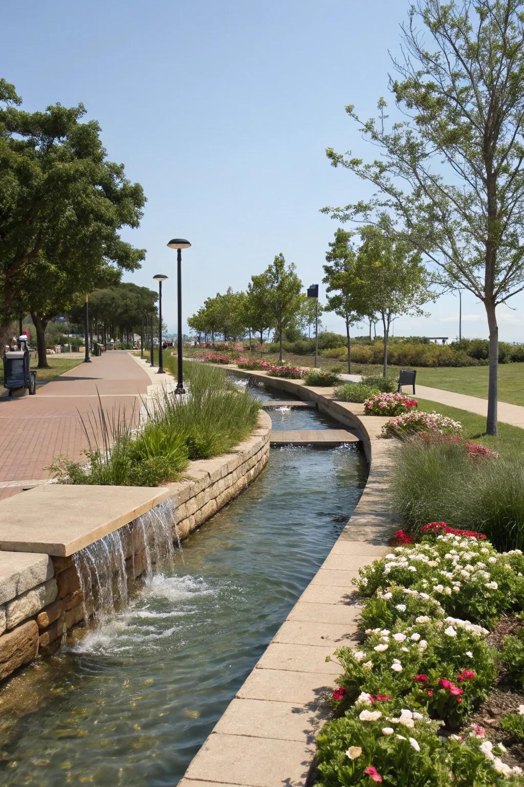 Water features add a refreshing and tranquil element to your park strip.