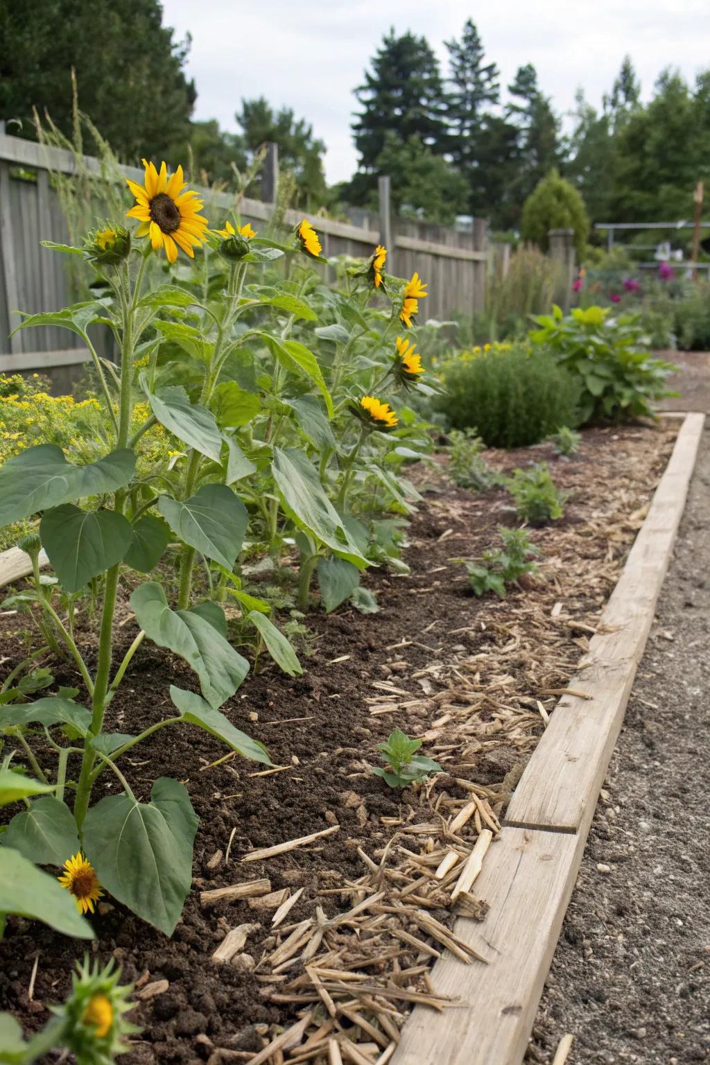 Mulch keeps plants healthy by retaining moisture and suppressing weeds.