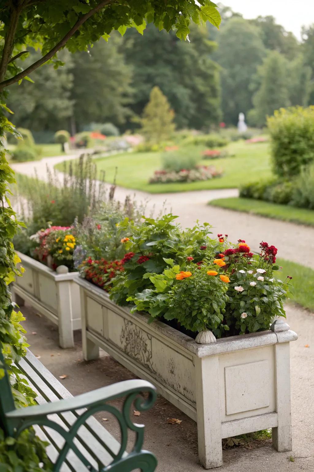 A bench that beautifully combines seating with greenery.
