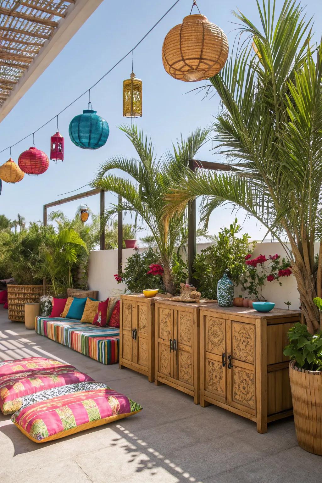 Bamboo cabinets transport your patio to a tropical paradise.