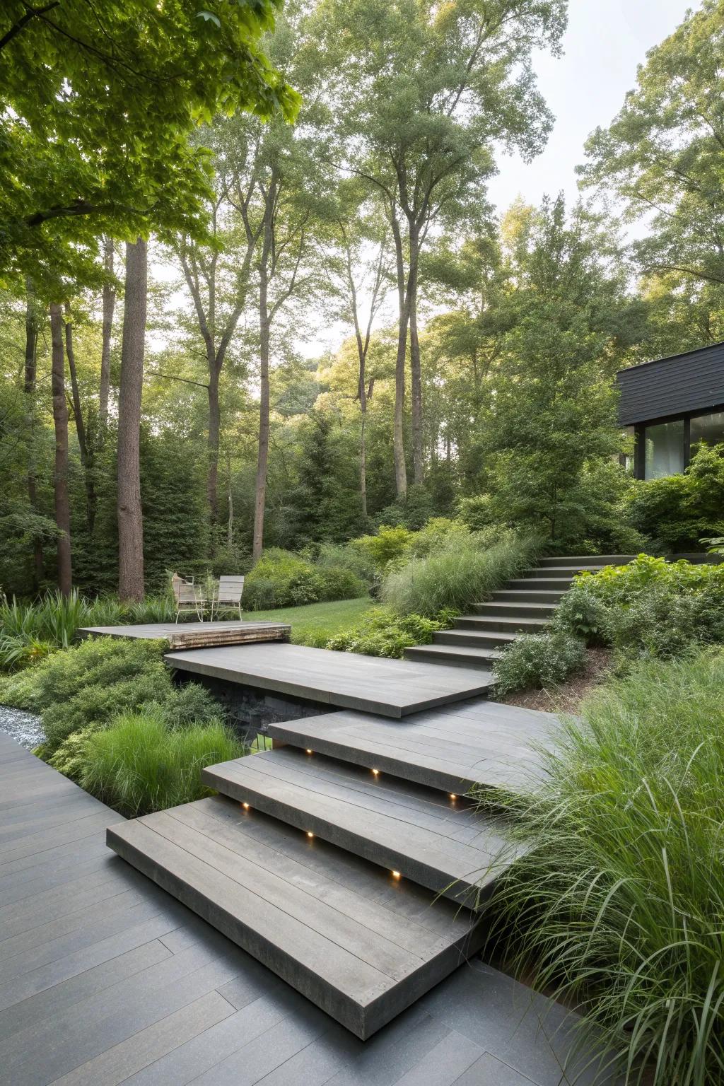 Floating steps bring a contemporary flair to your deck.