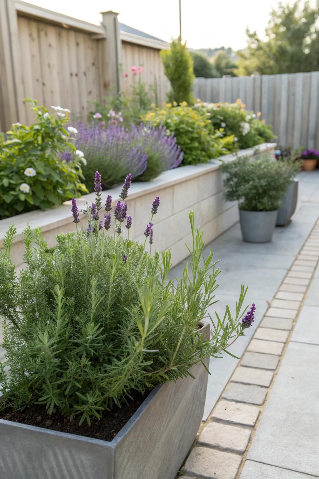 Aromatic herbs enhancing the sensory experience on the patio.