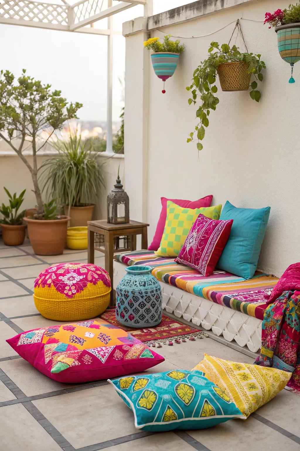 Bright colors bringing energy and cheer to a patio space.