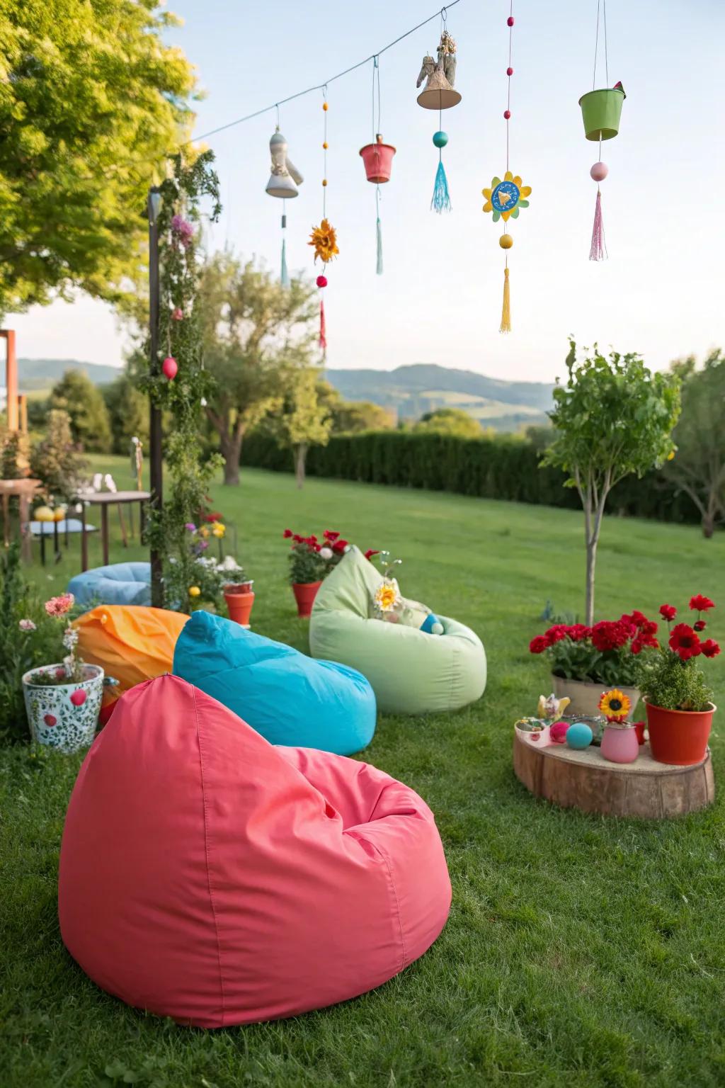 Enjoy casual comfort with outdoor bean bags on your lawn.